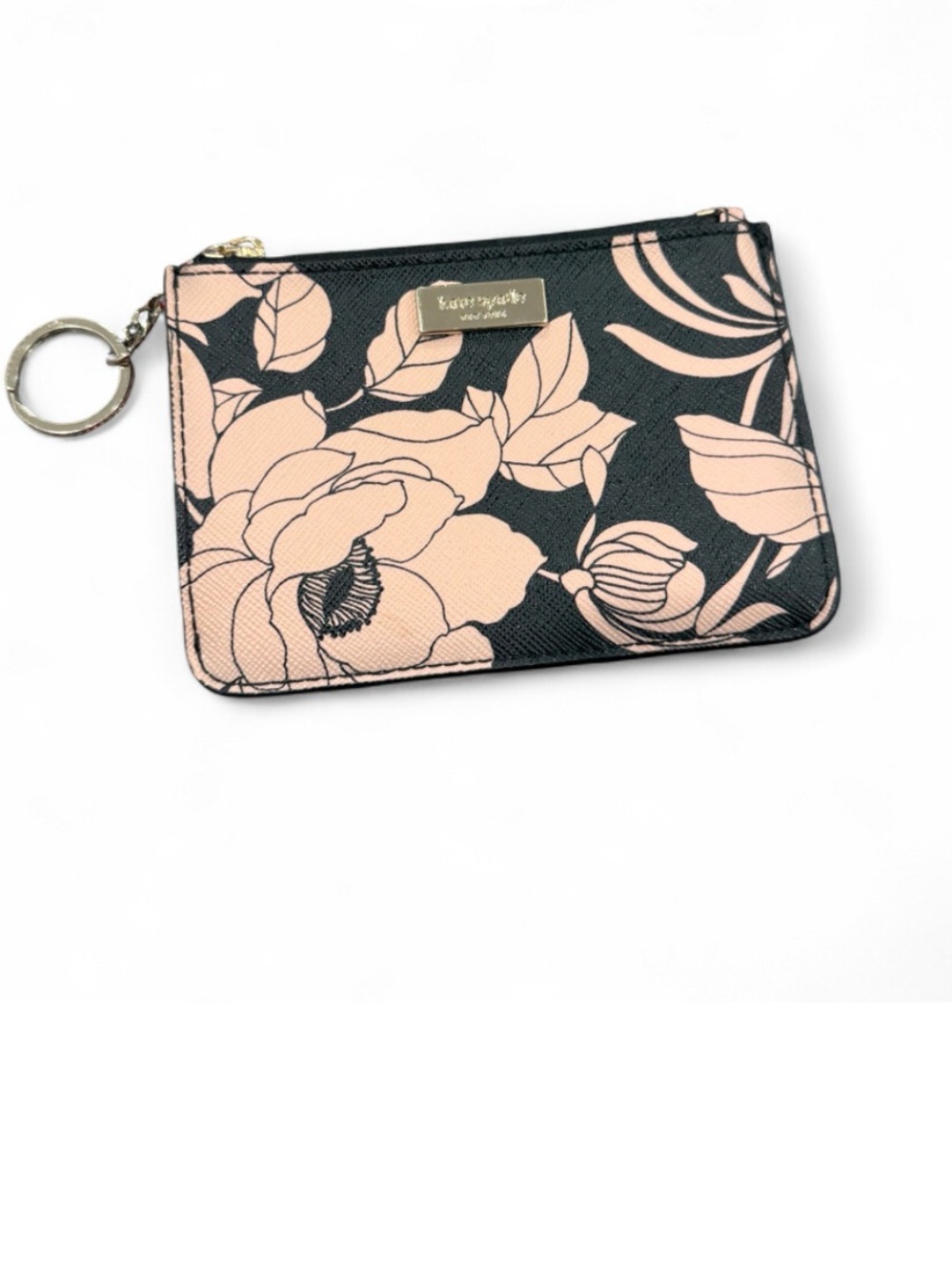 kate spade Black and Blush Floral Zip Card Case Keyring